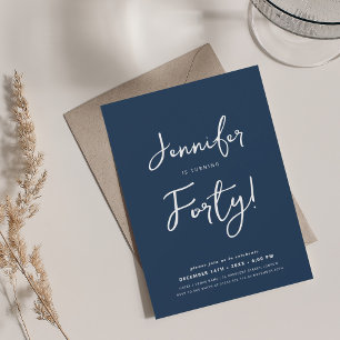 Invitation Moderne minimal 40e anniversaire Script Navy Blue