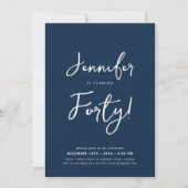 Invitation Moderne minimal 40e anniversaire Script Navy Blue (Devant)