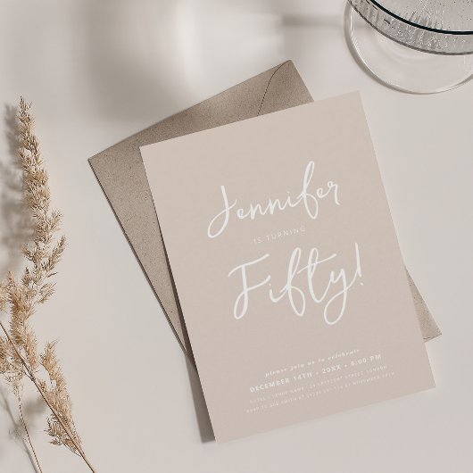 Invitation Moderne minimal 50e anniversaire Script Champagne
