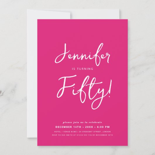 Invitation Moderne minimal 50e anniversaire Script Hot Pink (Devant)