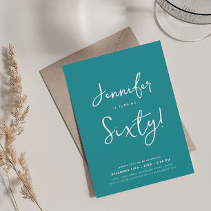 Invitation Moderne minimal 60e anniversaire Script Turquoise