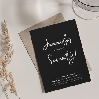 Invitation Moderne minimal 70e anniversaire Script noir