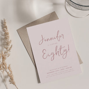 Invitation Moderne minimal 80e anniversaire Script Blush rose