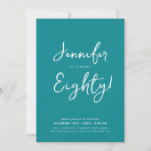 Invitation Moderne minimal 80e anniversaire Script Turquoise (Devant)