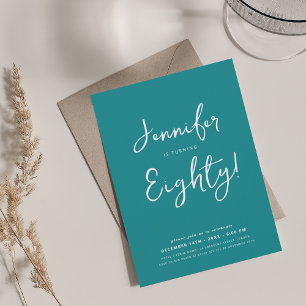 Invitation Moderne minimal 80e anniversaire Script Turquoise
