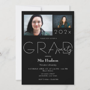 Invitation Moderne Minimal Alors & Maintenant 2 Photo Graduat