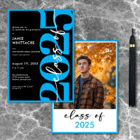 Moderne minimal Blue Typography Graduation Party