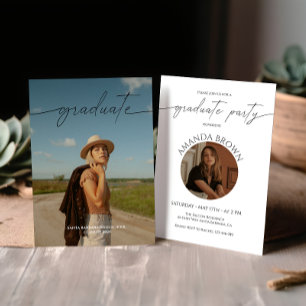 Invitation Moderne minimal deux photo fête de graduation