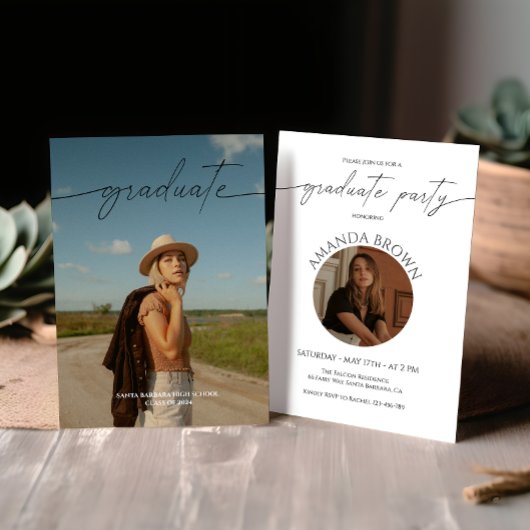 Invitation Moderne minimal deux photo fête de graduation