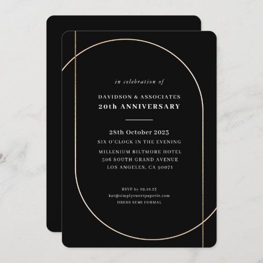 Invitation MODERNE MINIMAL entreprise événement or noir blanc (Devant / Derrière)
