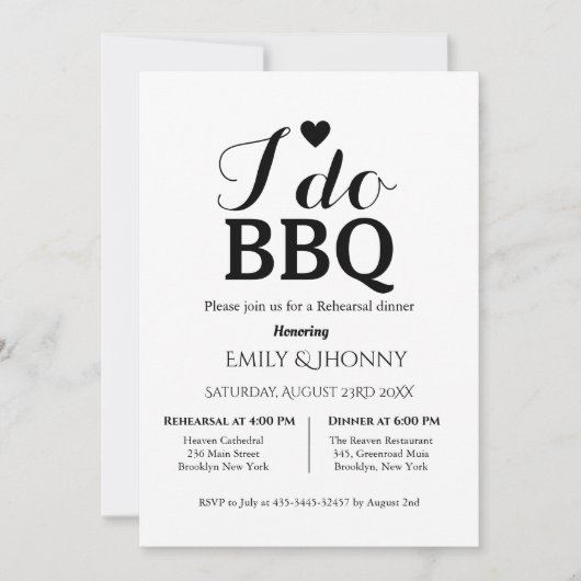 Invitation Moderne minimal I do q Barbecue Rehearsal dîner (Devant)