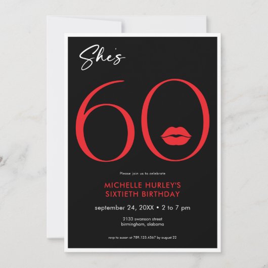 Invitation Moderne minimal lèvres rouges Elle a soixante ans (Devant)