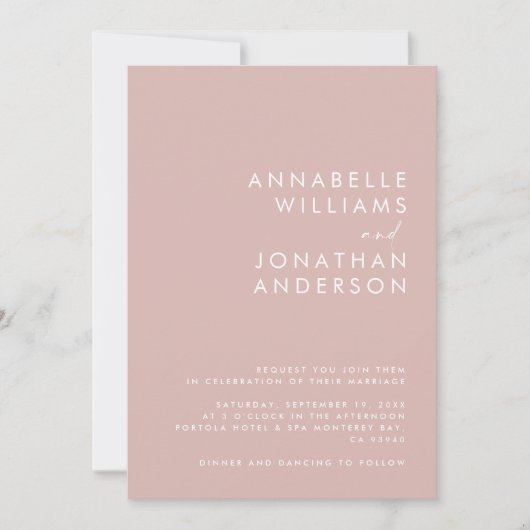 Invitation Moderne Minimal Mariage rose simple Détails QR Cod (Devant)