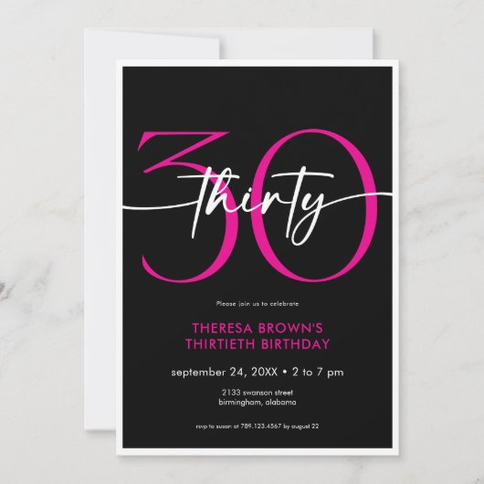 Invitation Moderne minimal rose 30 Script Anniversaire (Devant)