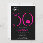 Invitation Moderne minimal rose lèvres Elle est trente Annive (Devant)