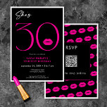 Invitation Moderne minimal rose lèvres Elle est trente Annive<br><div class="desc">Moderne et chic, cette invitation à l'anniversaire déclare, "elle a 30 ans" et combine le noir et blanc classique avec des accents de rose vif, avec une paire de lèvres ludique. Le design minimal est un design simple et amusant pour célébrer l'anniversaire de l'événement. L'arrière contient une zone pour un...</div>