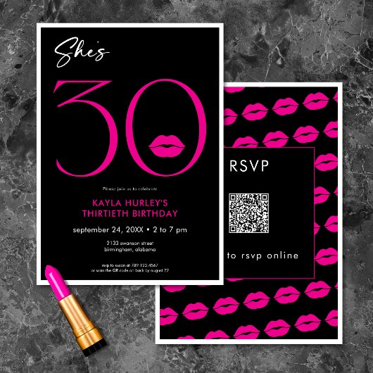 Invitation Moderne minimal rose lèvres Elle est trente Annive