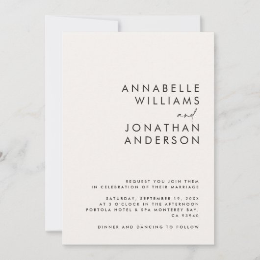 Invitation Moderne Minimal simple détails Mariage Code QR (Devant)
