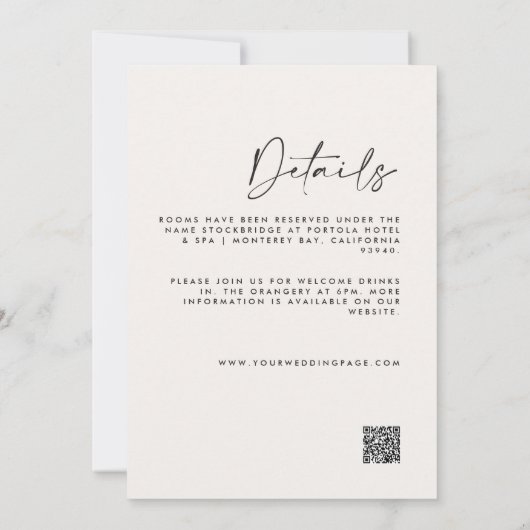 Invitation Moderne Minimal simple détails Mariage Code QR (Dos)