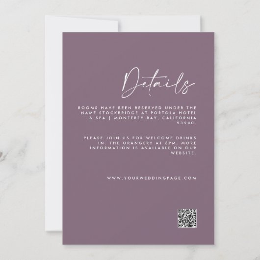 Invitation Moderne Minimal simple détails Mariage Code QR (Dos)