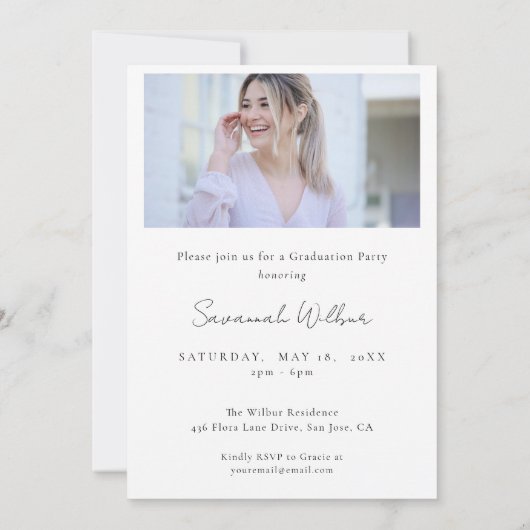 Invitation Moderne Minimal Simple Script Graduation Party (Dos)