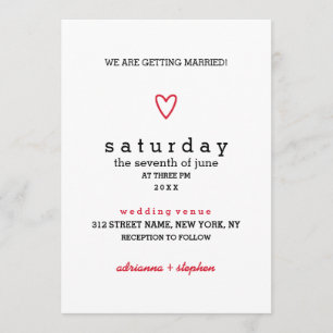 Invitation Moderne minimale   Coeur rouge   Mariage