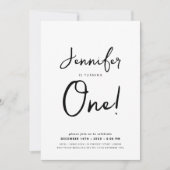 Invitation Moderne minimaliste 1er anniversaire Script noir e (Devant)