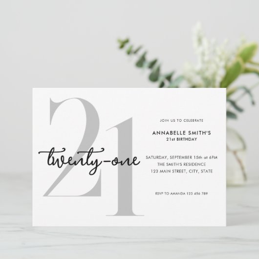 Invitation Moderne minimaliste 21e anniversaire (Debout devant)