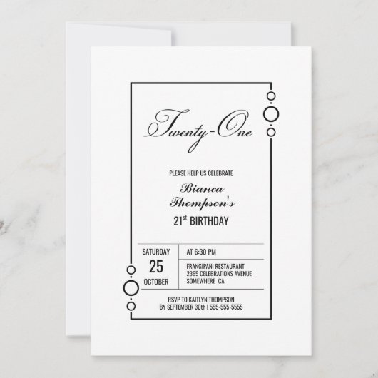 Invitation Moderne minimaliste 21e fête d'anniversaire (Devant)