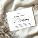Invitation Moderne minimaliste 21e fête d'anniversaire<br><div class="desc">Invitation vos amis et proches avec cette invitation de fête du 21e anniversaire moderne. La zone de texte personnalisable de ce modèle d'invitation vous permet d'inclure sans effort tous les détails nécessaires à votre fête d'anniversaire, y compris la date, l'heure, le lieu et les informations RSVP. Une variété de types...</div>