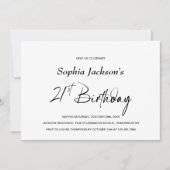 Invitation Moderne minimaliste 21e fête d'anniversaire (Devant)