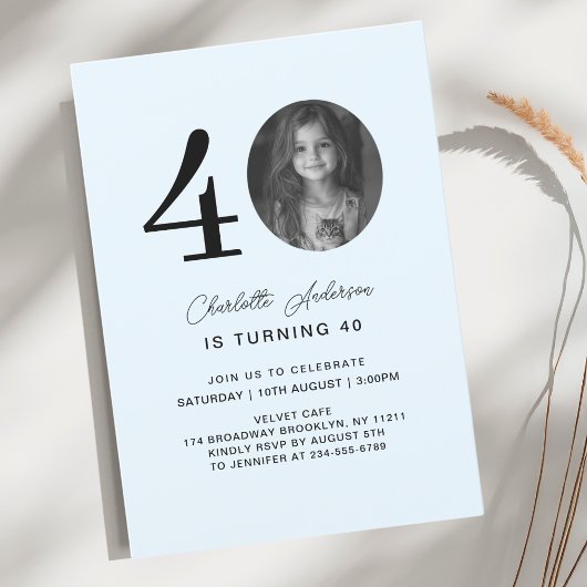 Invitation Moderne, minimaliste 40. Photo d'anniversaire