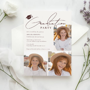 Invitation Moderne minimaliste 4 Photo Graduation Party