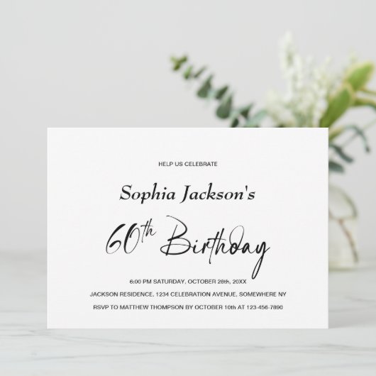 Invitation Moderne minimaliste 60e fête d'anniversaire (Debout devant)