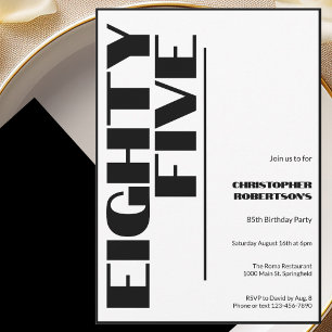 Invitation Moderne Minimaliste 85e Anniversaire Noir et Blanc
