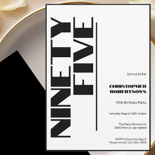 Invitation Moderne Minimaliste 95e Anniversaire Noir et Blanc
