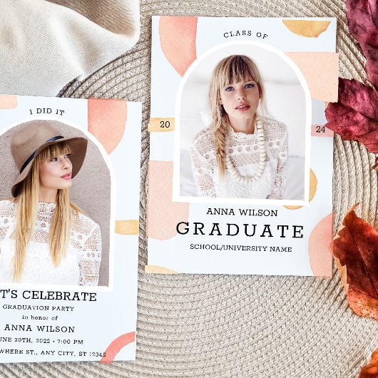 Invitation Moderne minimaliste aquarelle photo graduation