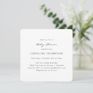 Invitation Moderne minimaliste Baby shower simple Carré blanc