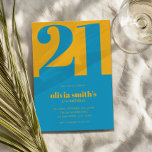 Invitation Moderne minimaliste bleu jaune 21e anniversaire<br><div class="desc">Invitation moderne minimaliste de 21e anniversaire avec design simple avec élégante typographie chic dans les tons bleu et jaune.</div>