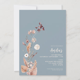 Invitation Moderne minimaliste Boho Fleur sauvage 1er anniver