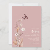 Invitation Moderne minimaliste Boho Fleur sauvage 1er anniver (Devant)
