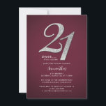 Invitation Moderne minimaliste Bourgogne Surprise 21e anniver<br><div class="desc">Surprenez votre personnage spécial dans le style avec cette invitation minimaliste moderne de 21ème anniversaire. Avec un élégant imprimé bordeaux et faux parties scintillant, cette invitation est sûr d'inspirer vos invités et de leur faire sentir vraiment l'enthousiasme pour la célébration à venir. C'est la façon idéale de commémorer une étape...</div>