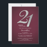 Invitation Moderne minimaliste Bourgogne Surprise 21e anniver<br><div class="desc">Surprenez votre personnage spécial dans le style avec cette invitation minimaliste moderne de 21ème anniversaire. Avec un élégant imprimé bordeaux et faux parties scintillant, cette invitation est sûr d'inspirer vos invités et de leur faire sentir vraiment l'enthousiasme pour la célébration à venir. C'est la façon idéale de commémorer une étape...</div>