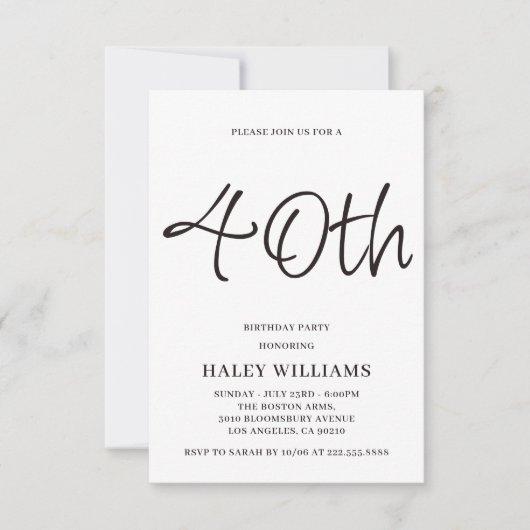 Invitation Moderne minimaliste Calligraphie simple 40e annive (Devant)