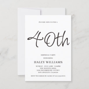Invitation Moderne minimaliste Calligraphie simple 40e annive