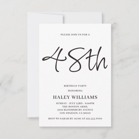 Invitation Moderne minimaliste Calligraphie simple 48e annive (Devant)