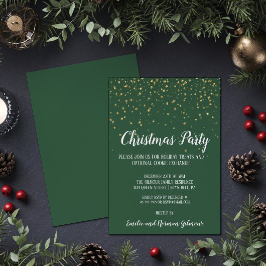 Invitation Moderne minimaliste|Confetti Vert Noël
