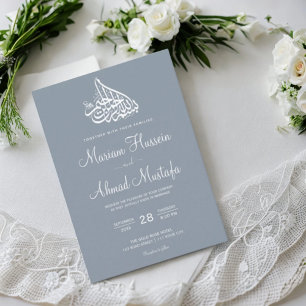 Invitation Moderne minimaliste Dusty bleu islamique Nikah Mar