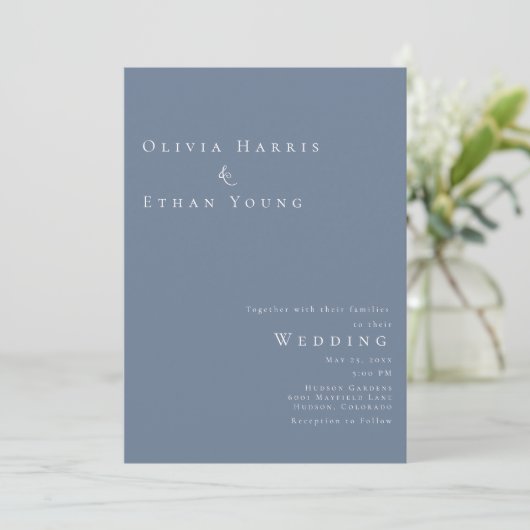 Invitation Moderne minimaliste Dusty Mariage bleu (Debout devant)