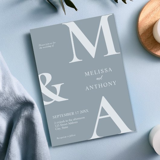 Invitation Moderne minimaliste Dusty Mariage bleu